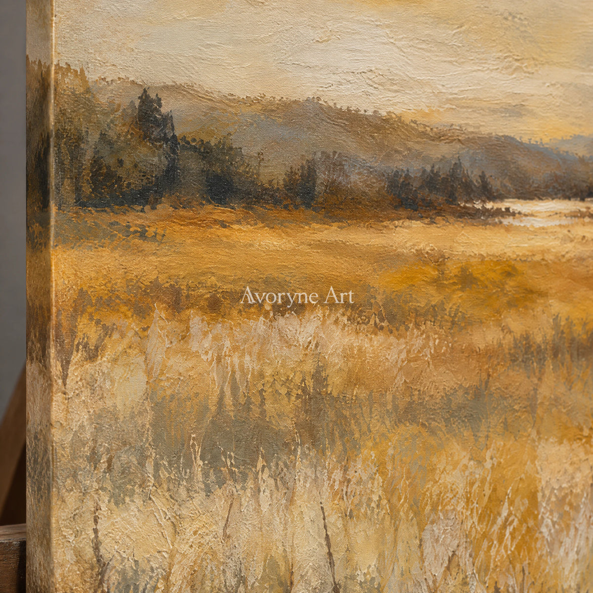 Golden Acre: Impressionist Gold Meadow Wall Art — detail easel