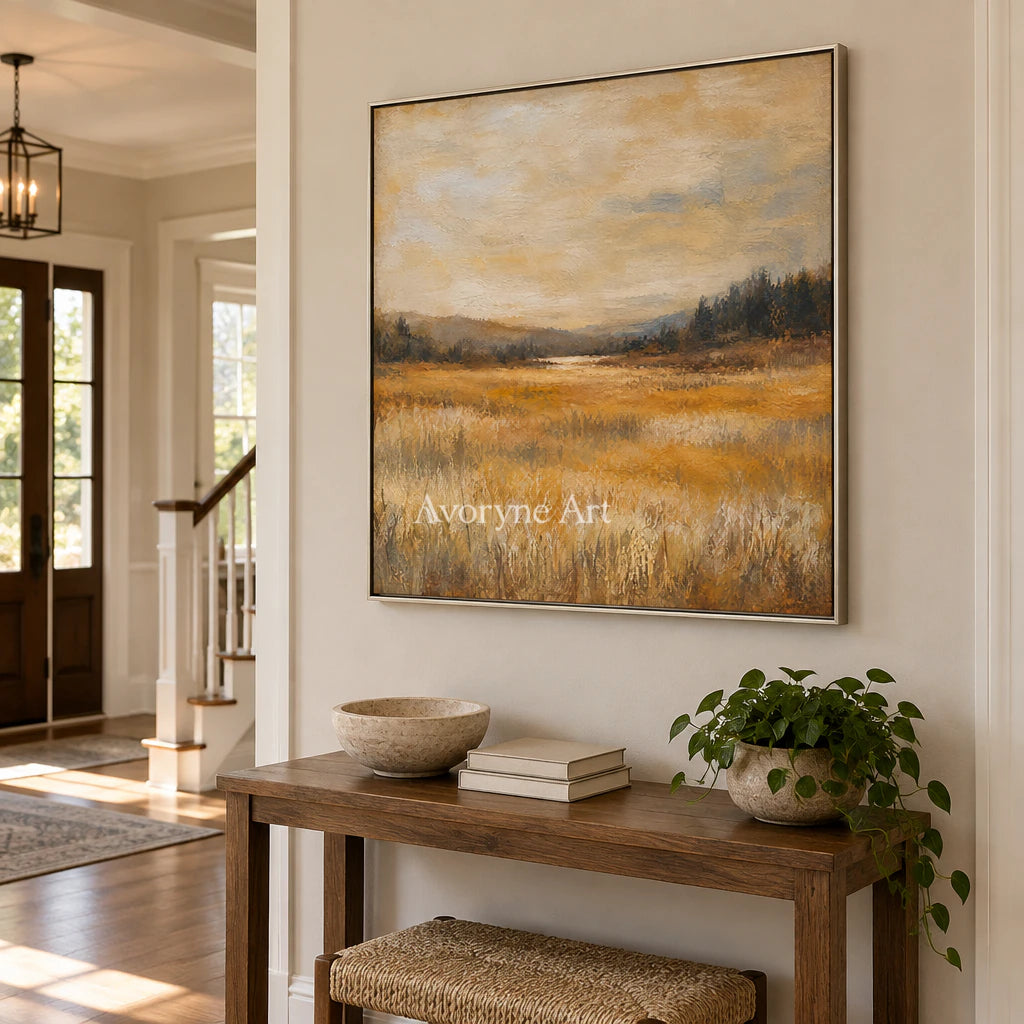 Golden Acre: Impressionist Gold Meadow Wall Art — entry silver