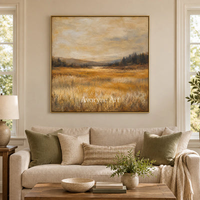 Golden Acre: Impressionist Gold Meadow Wall Art — living gold