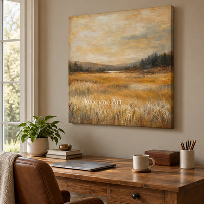Golden Acre: Impressionist Gold Meadow Wall Art — office frameless