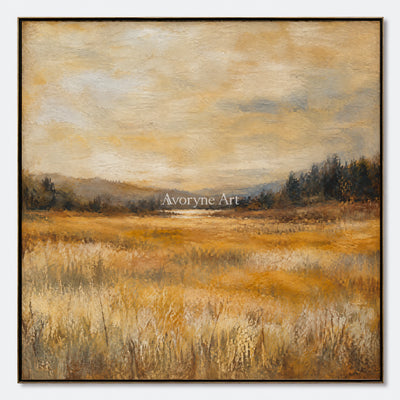Golden Acre: Impressionist Gold Meadow Wall Art — primary