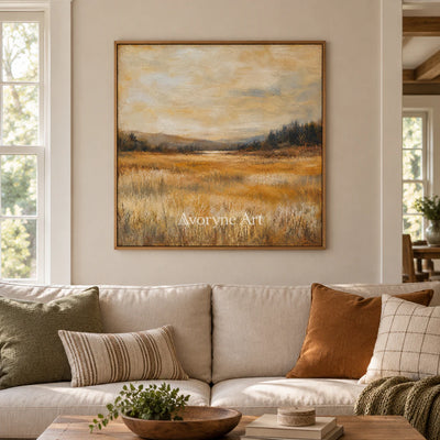 Golden Acre: Impressionist Gold Meadow Wall Art — villa wood