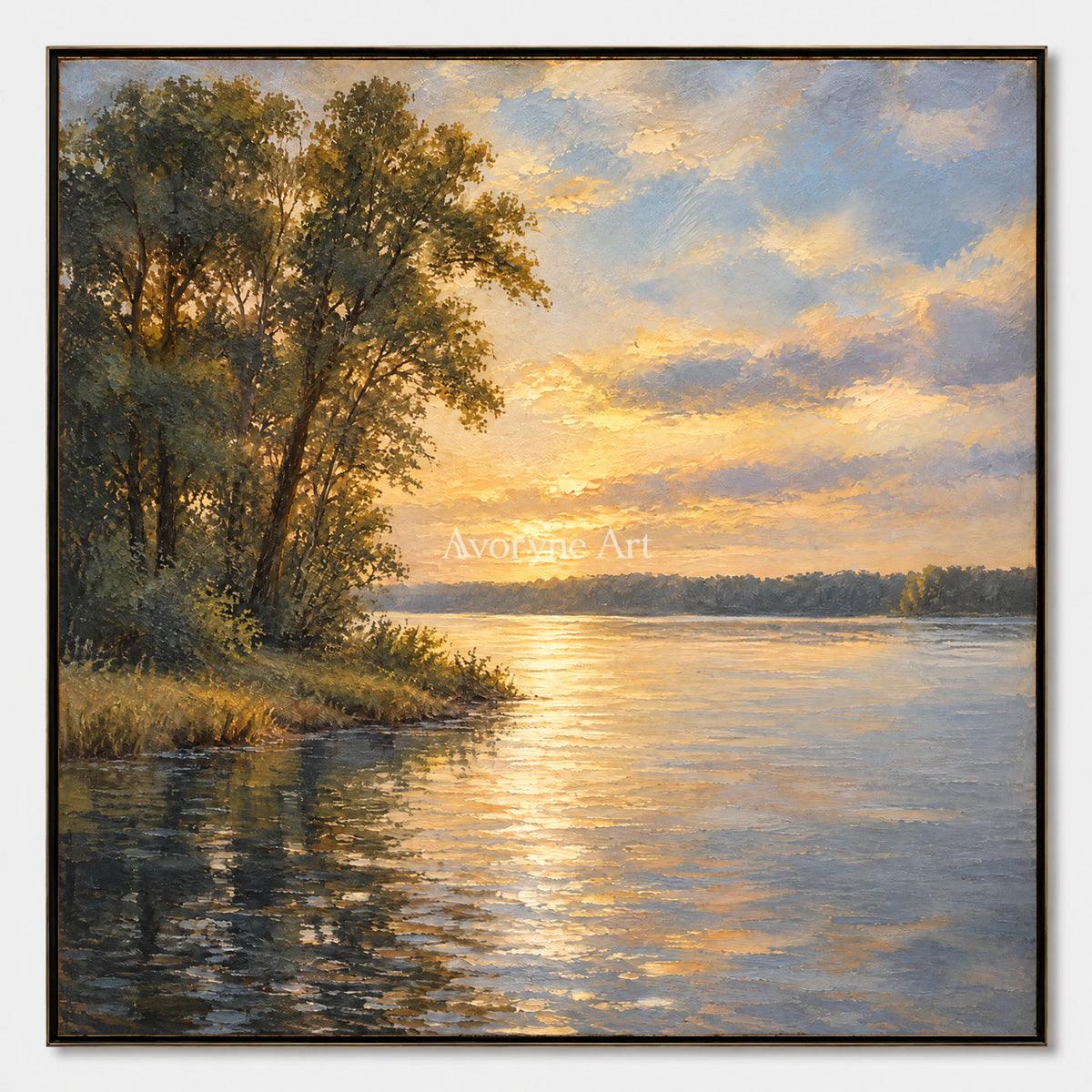 Dusk Canopy: Impressionist Golden Lake Wall Art — primary