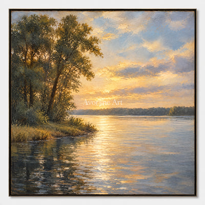 Dusk Canopy: Impressionist Golden Lake Wall Art — primary
