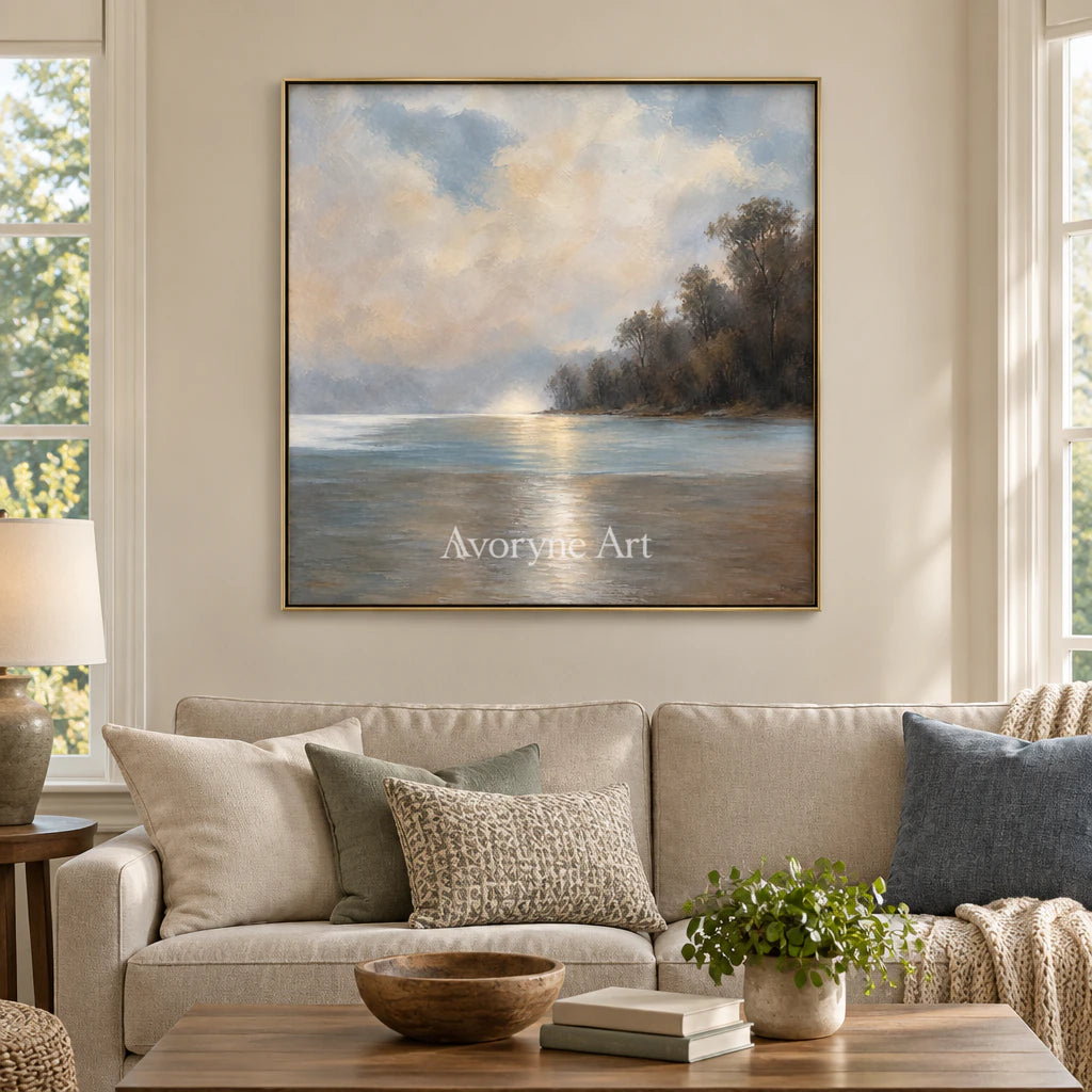 Cloudbank Quiet: Impressionist Gray Lake Wall Art — living gold