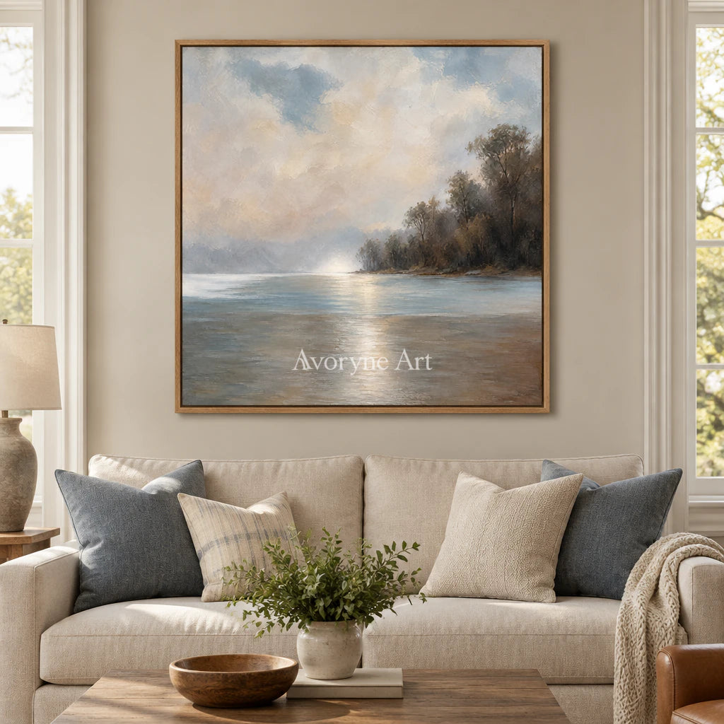 Cloudbank Quiet: Impressionist Gray Lake Wall Art — villa wood