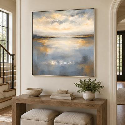 Evening Mirror: Impressionist Gray Lake Wall Art — entry silver