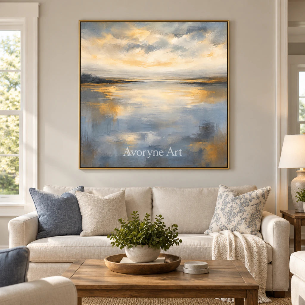 Evening Mirror: Impressionist Gray Lake Wall Art — living gold