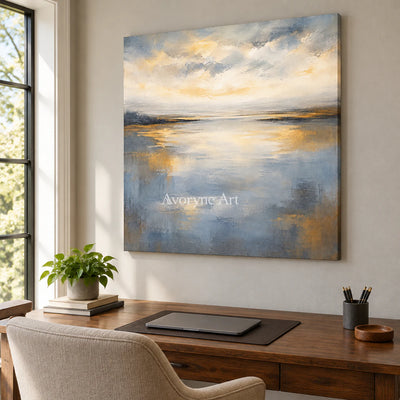 Evening Mirror: Impressionist Gray Lake Wall Art — office frameless