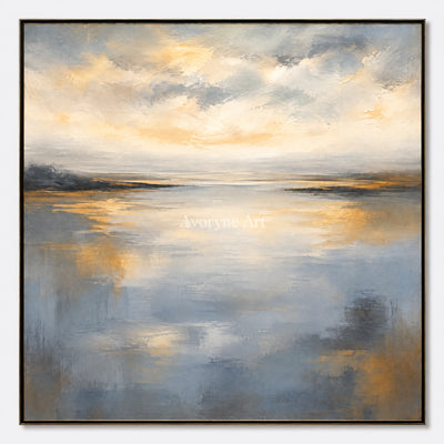 Evening Mirror: Impressionist Gray Lake Wall Art — primary