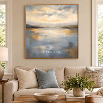 Evening Mirror: Impressionist Gray Lake Wall Art — villa wood