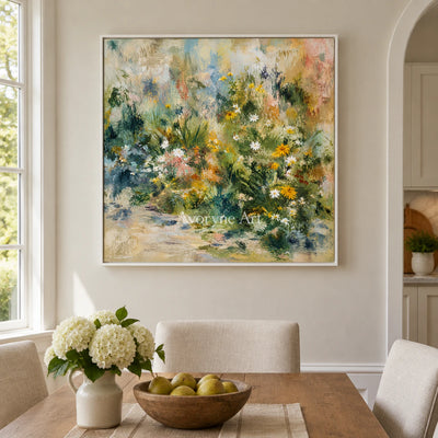 Meadow Murmur: Impressionist Green Garden Wall Art — dining white
