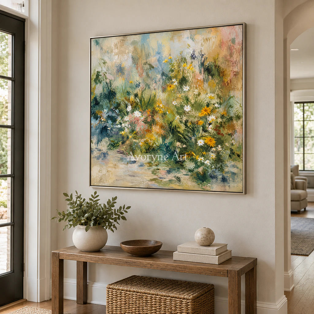 Meadow Murmur: Impressionist Green Garden Wall Art — entry silver