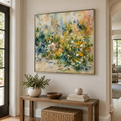 Meadow Murmur: Impressionist Green Garden Wall Art — entry silver