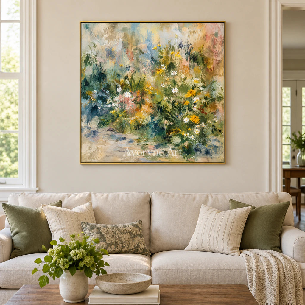 Meadow Murmur: Impressionist Green Garden Wall Art — living gold
