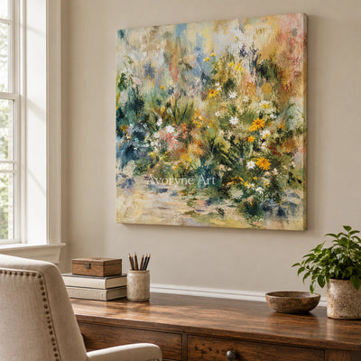 Meadow Murmur: Impressionist Green Garden Wall Art — office frameless