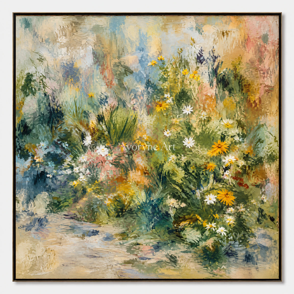 Meadow Murmur: Impressionist Green Garden Wall Art — primary
