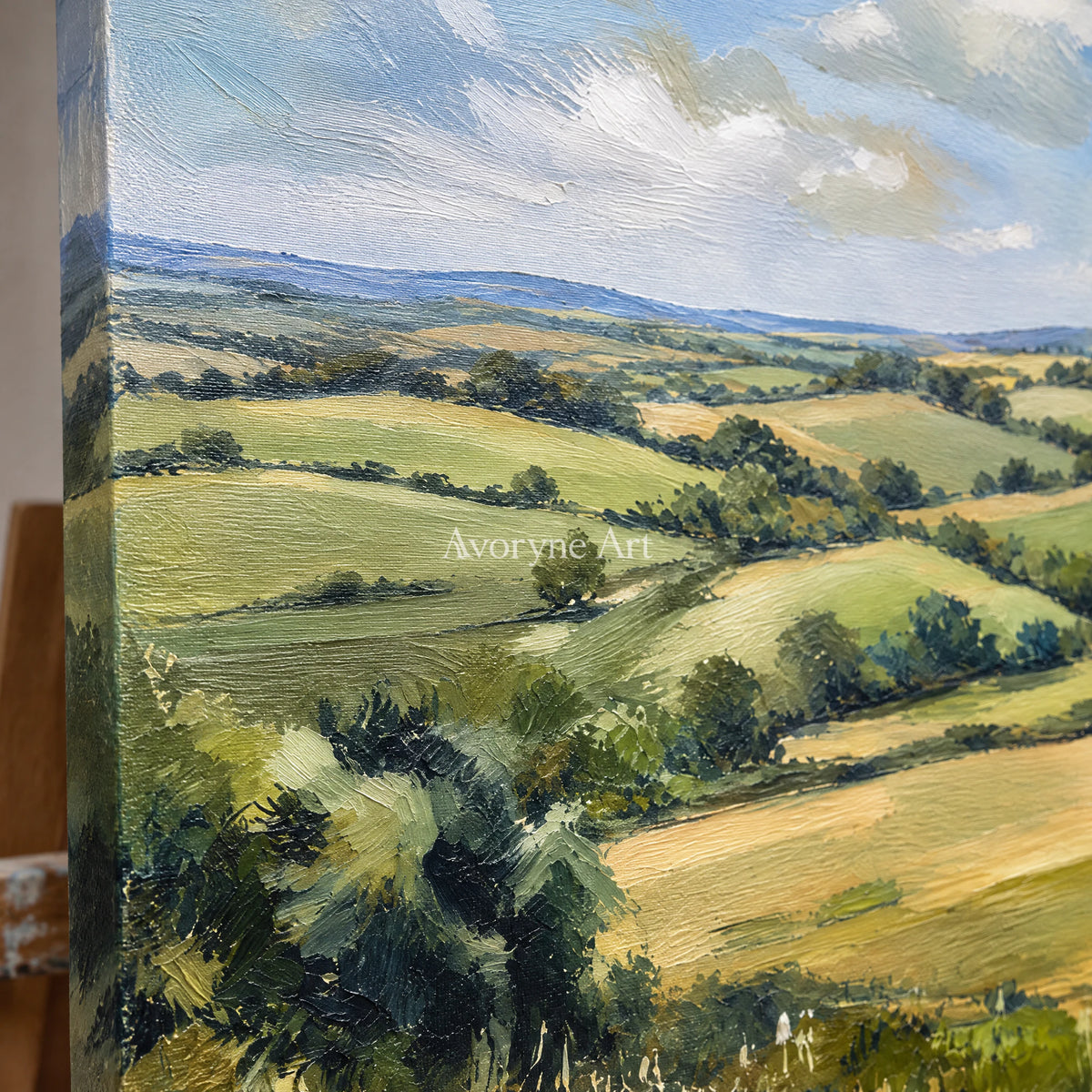 Summer Acre: Impressionist Green Landscape Wall Art — detail easel