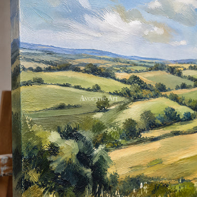 Summer Acre: Impressionist Green Landscape Wall Art — detail easel