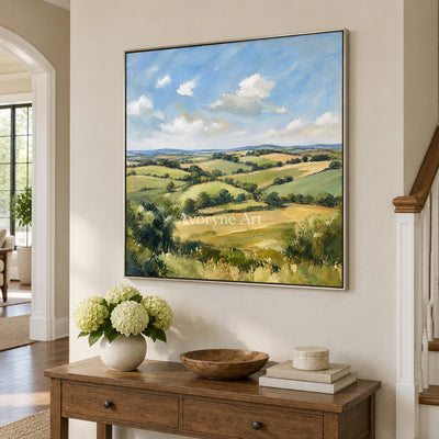 Summer Acre: Impressionist Green Landscape Wall Art — entry silver