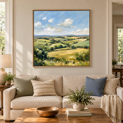 Summer Acre: Impressionist Green Landscape Wall Art — villa wood