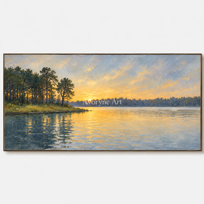 Amber Reach: Impressionist Lake Panorama Wall Art — primary