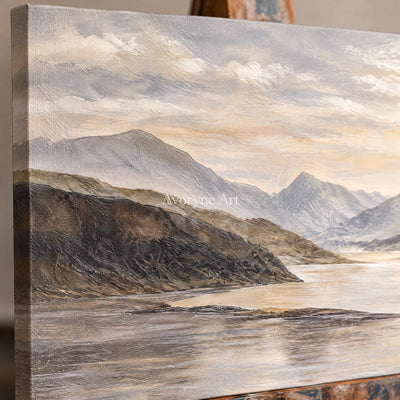 Valley Expanse: Impressionist Lake Panorama Wall Art — detail easel