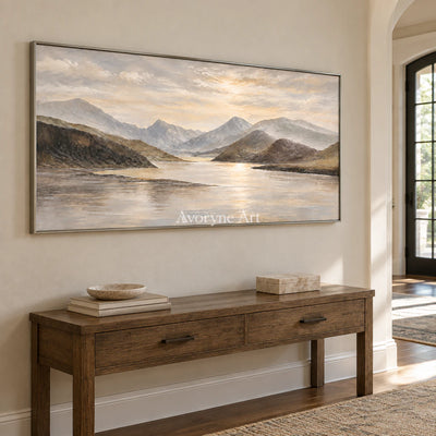Valley Expanse: Impressionist Lake Panorama Wall Art — entry silver