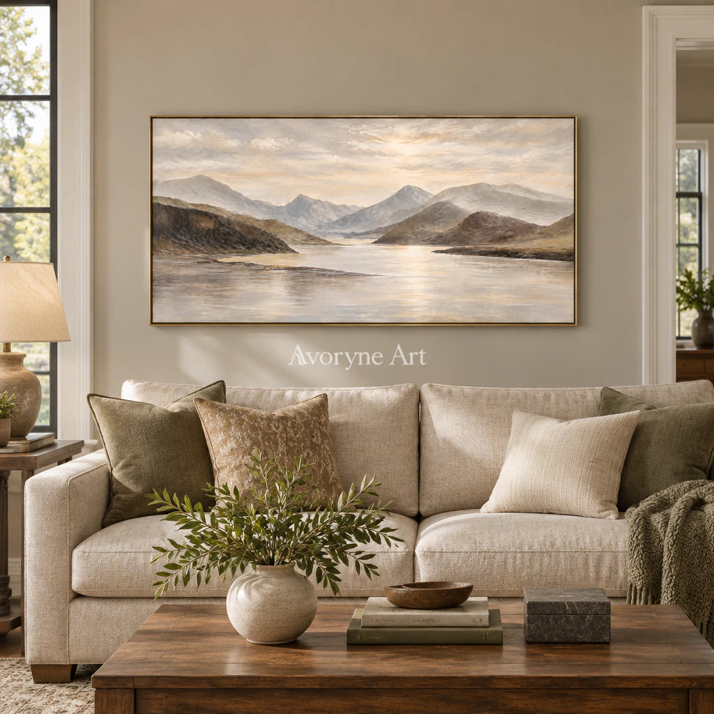 Valley Expanse: Impressionist Lake Panorama Wall Art — living gold