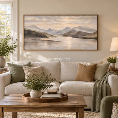 Valley Expanse: Impressionist Lake Panorama Wall Art — villa wood