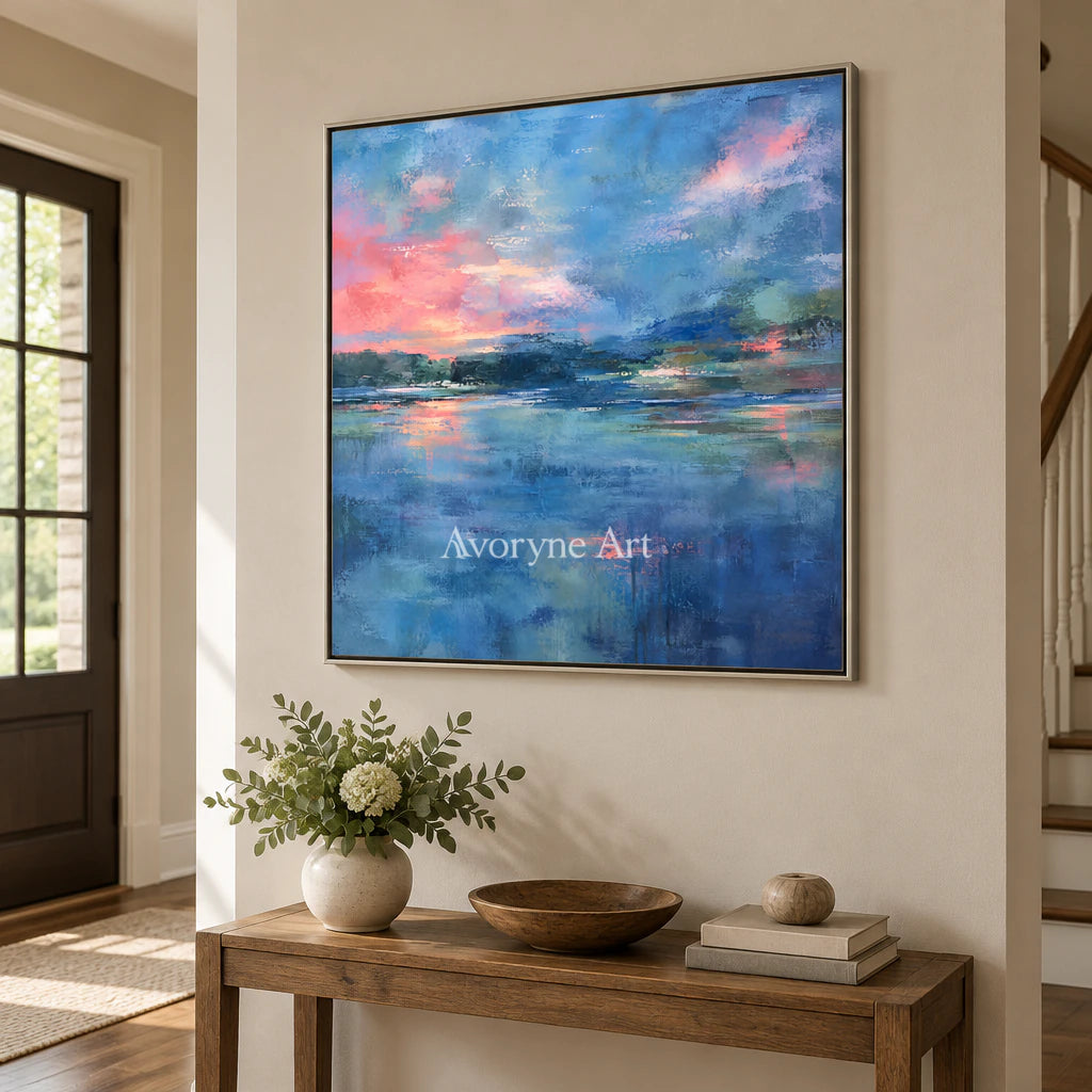Blue Hour Echo: Impressionist Lake Sunset Wall Art — entry silver