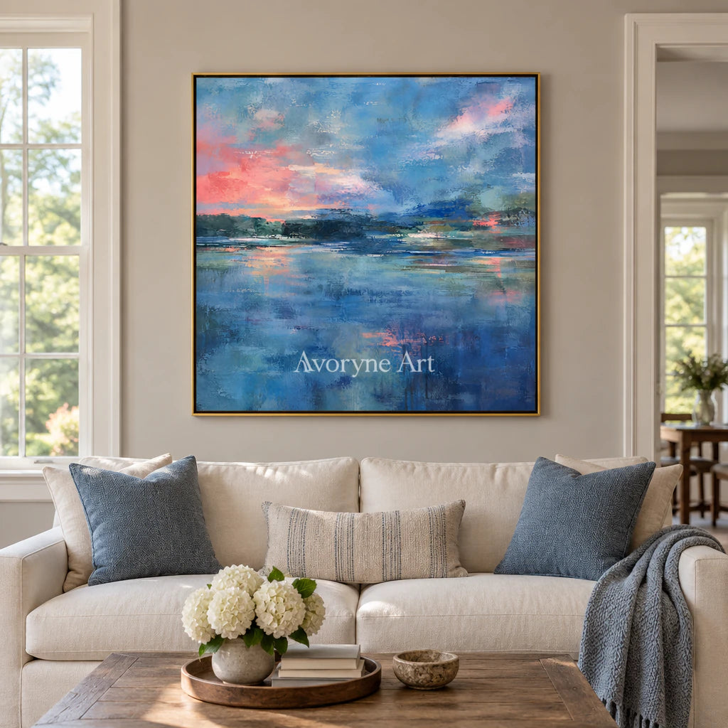 Blue Hour Echo: Impressionist Lake Sunset Wall Art — living gold