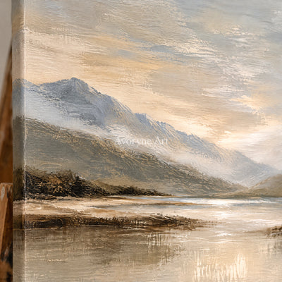 Valley Quiet: Impressionist Mountain Lake Wall Art — detail easel