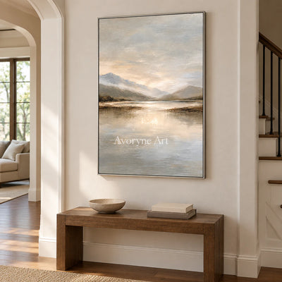 Valley Quiet: Impressionist Mountain Lake Wall Art — entry silver