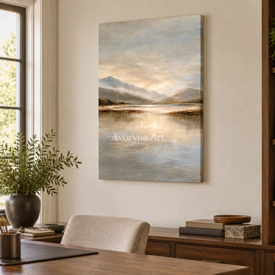 Valley Quiet: Impressionist Mountain Lake Wall Art — office frameless