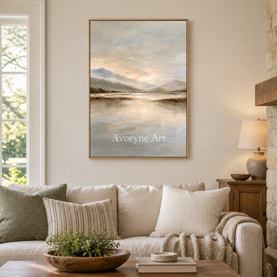 Valley Quiet: Impressionist Mountain Lake Wall Art — villa wood