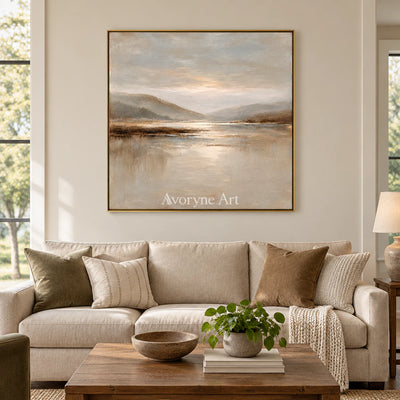 Pale Inlet: Impressionist Mountain Lake Wall Art — living gold
