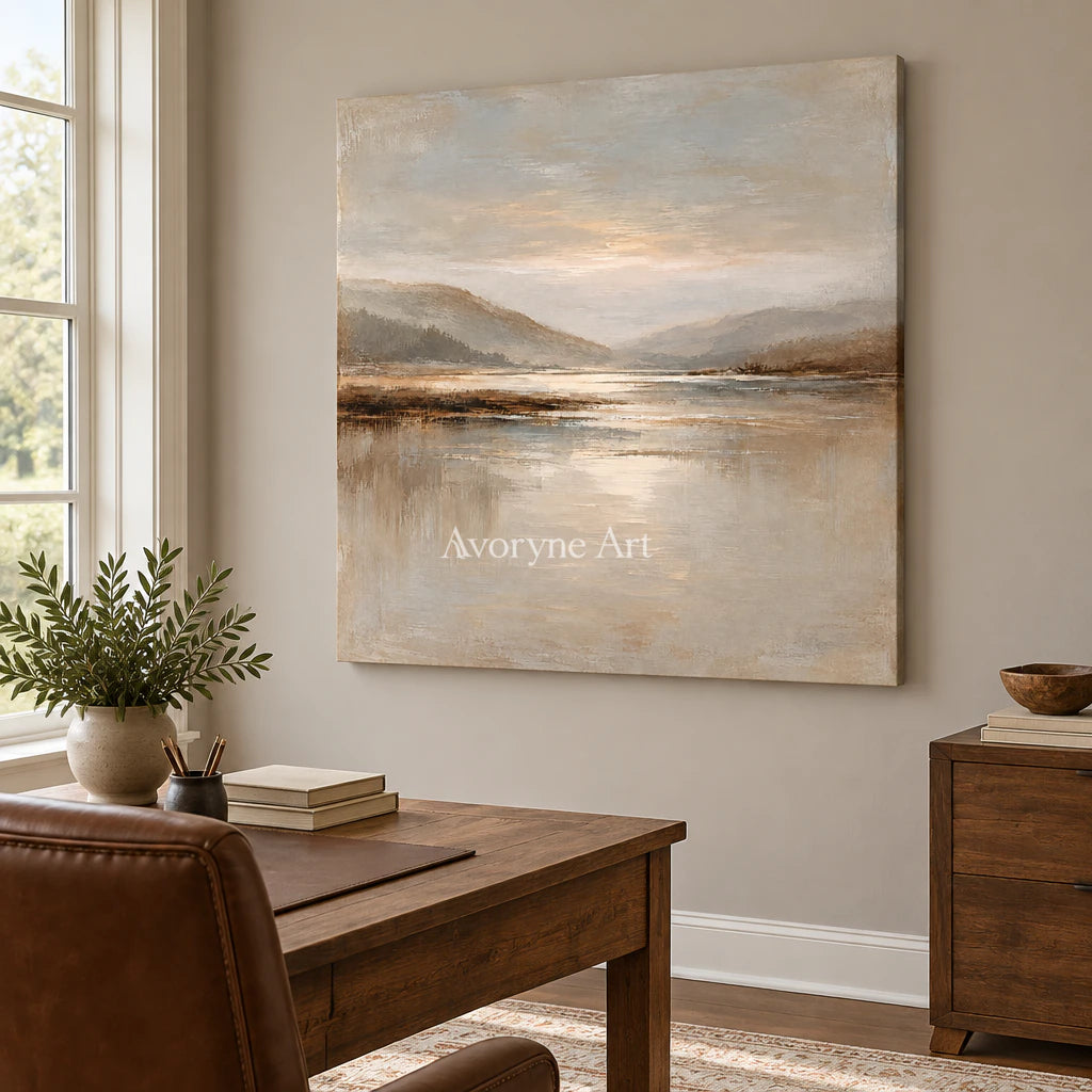 Pale Inlet: Impressionist Mountain Lake Wall Art — office frameless