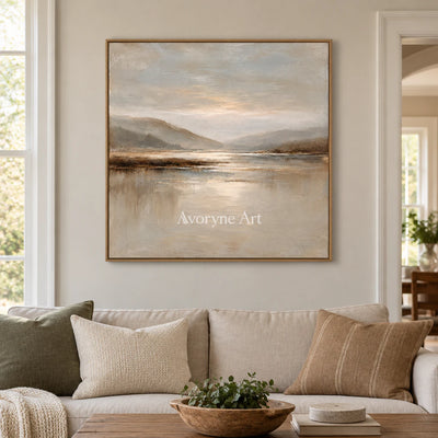 Pale Inlet: Impressionist Mountain Lake Wall Art — villa wood