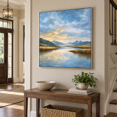 Alpine Glow: Impressionist Mountain Lake Wall Art — entry silver