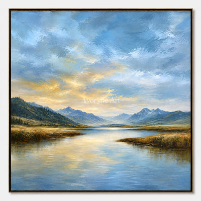 Alpine Glow: Impressionist Mountain Lake Wall Art — primary