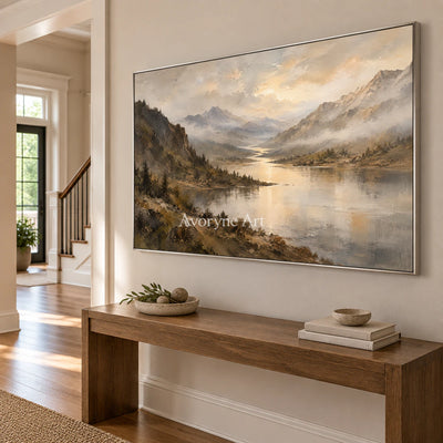 Valley Glimmer: Impressionist Mountain Lake Wall Art — entry silver