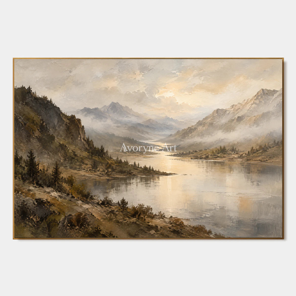 Valley Glimmer: Impressionist Mountain Lake Wall Art — primary