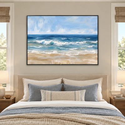 Saltwater Rhythm: Impressionist Ocean Waves Wall Art — bedroom black