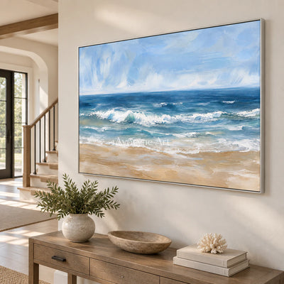 Saltwater Rhythm: Impressionist Ocean Waves Wall Art — entry silver