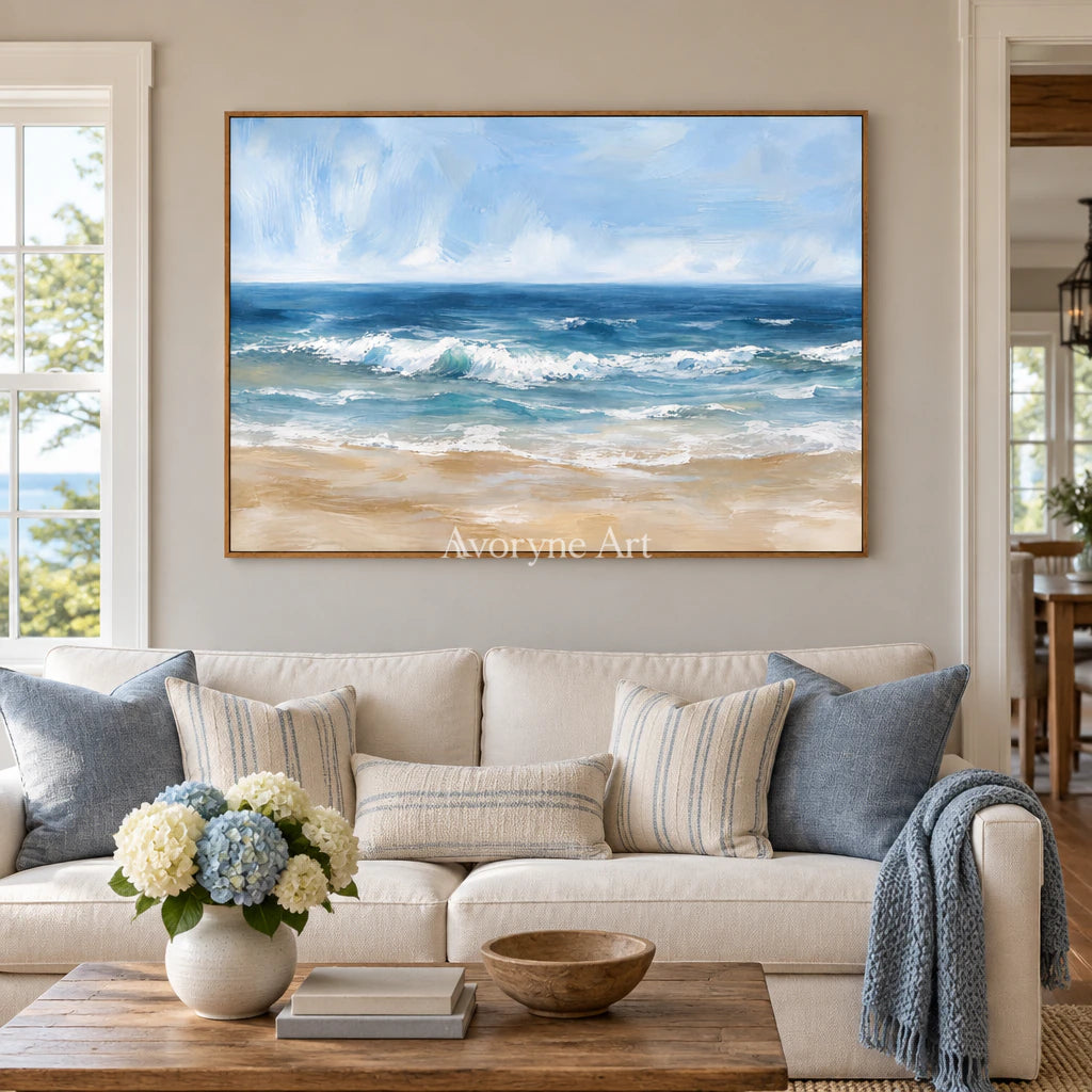 Saltwater Rhythm: Impressionist Ocean Waves Wall Art — villa wood