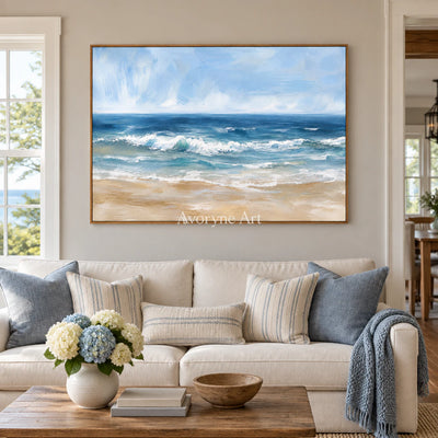 Saltwater Rhythm: Impressionist Ocean Waves Wall Art — villa wood