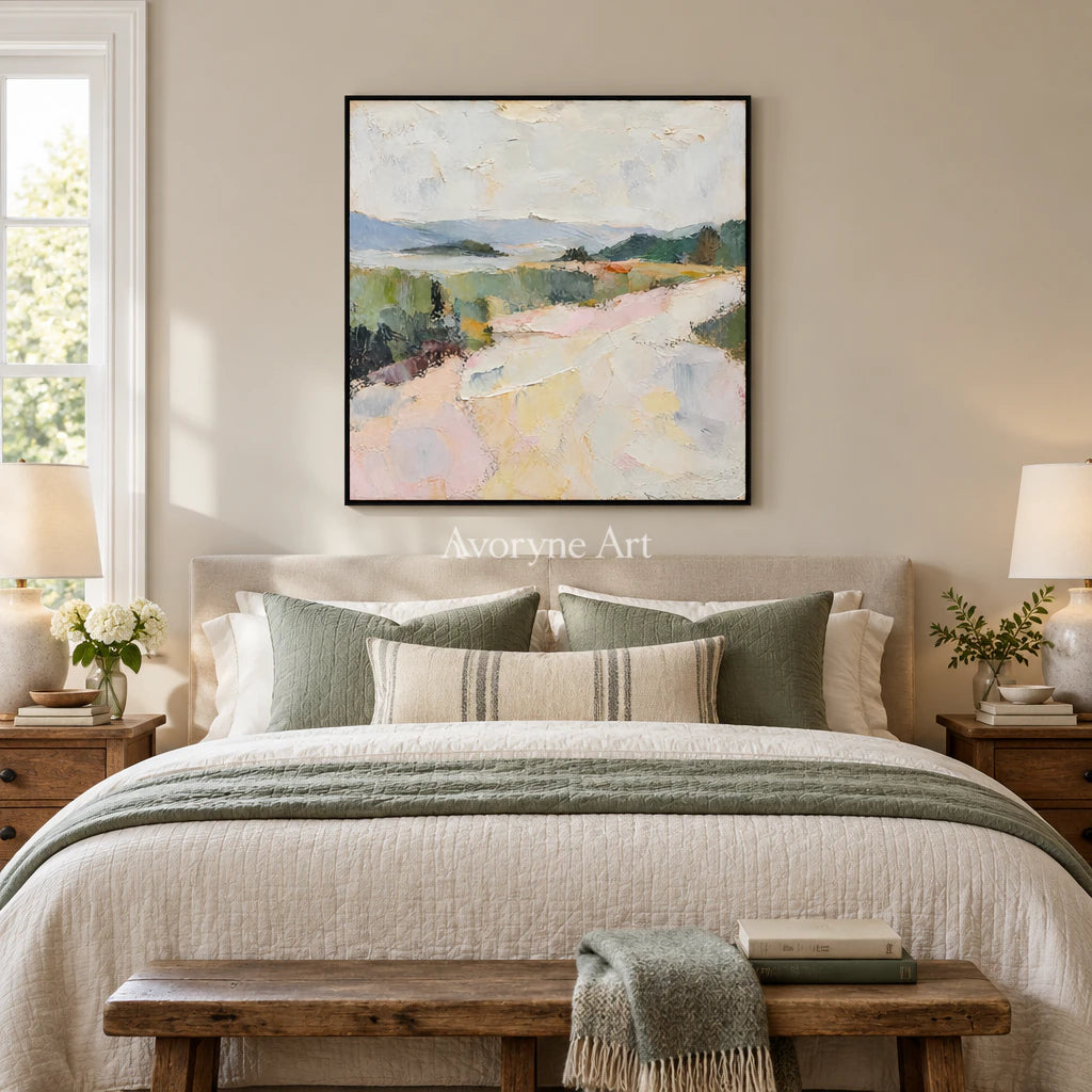 Chalk Valley: Impressionist Pastel Landscape Wall Art — bedroom black
