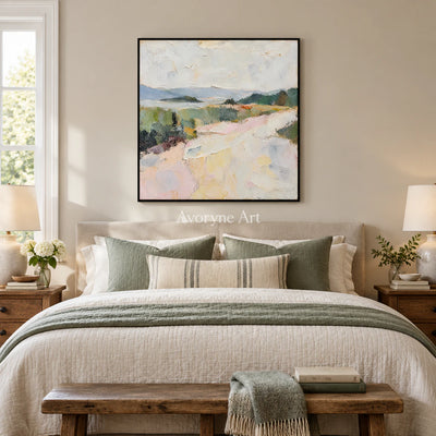Chalk Valley: Impressionist Pastel Landscape Wall Art — bedroom black