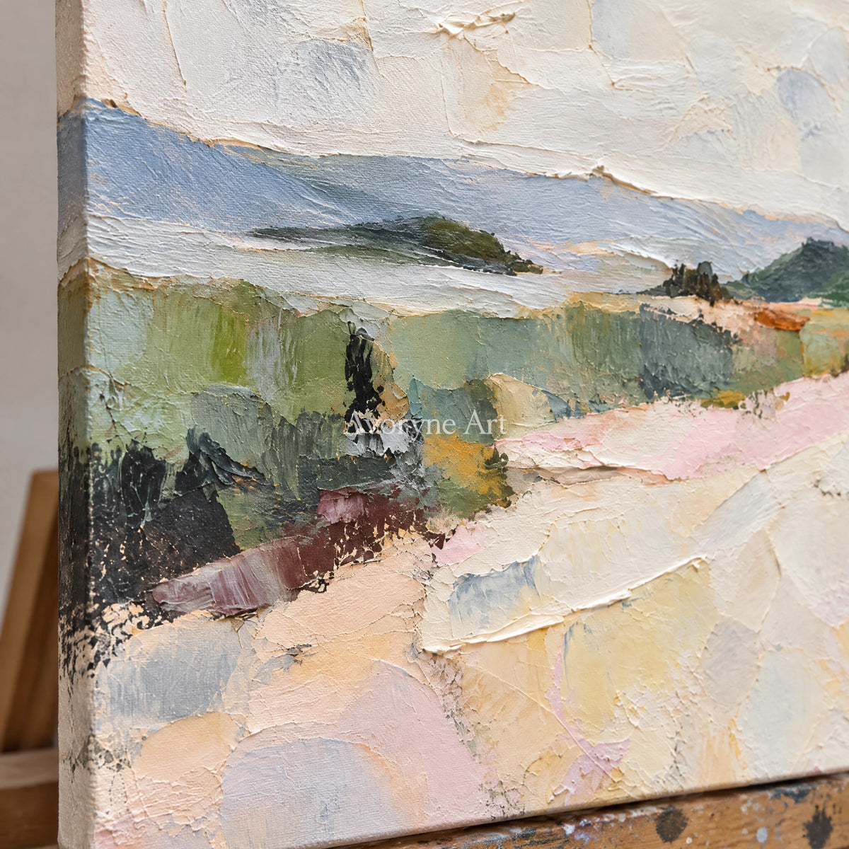 Chalk Valley: Impressionist Pastel Landscape Wall Art — detail easel
